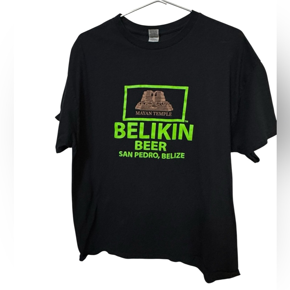 Belkin Beer San Pedro Belize Black & Green Men’s L T-Shirt MINTY Mayan Temple